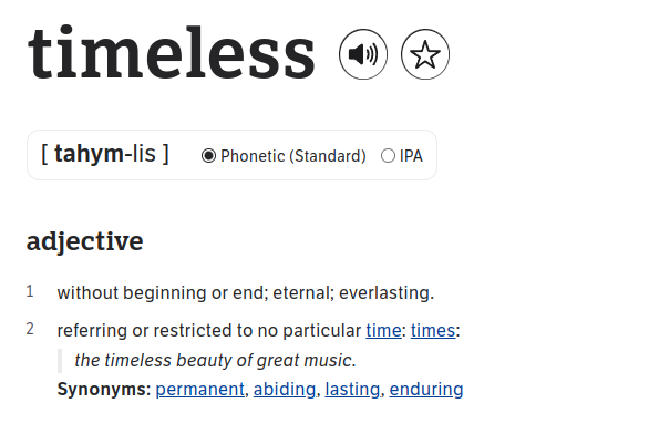 Timeless Definition from Dictionary.com
